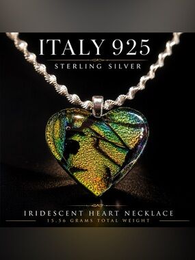 Italy 925 Sterling Silver Necklace w/ Iridescent Glass Heart Pendant | 15.56g